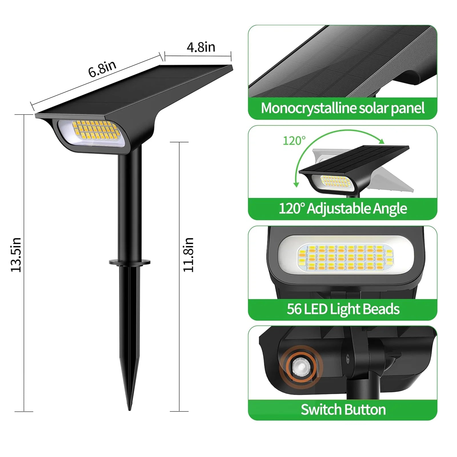 2PCS 4000Mah Solar Pathway Lights Waterproof Security Lights Outdoor Landscape Lights with Remote Control for Garden Walkway Tree