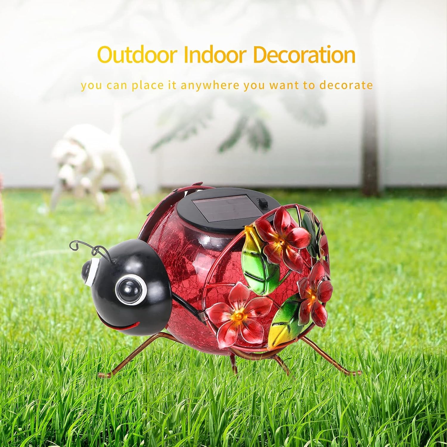 Solar Lantern, Waterproof LED Solar Lights Outdoor Ladybug Decorative Tabletop Lanterns for Patio Garden Table Decor