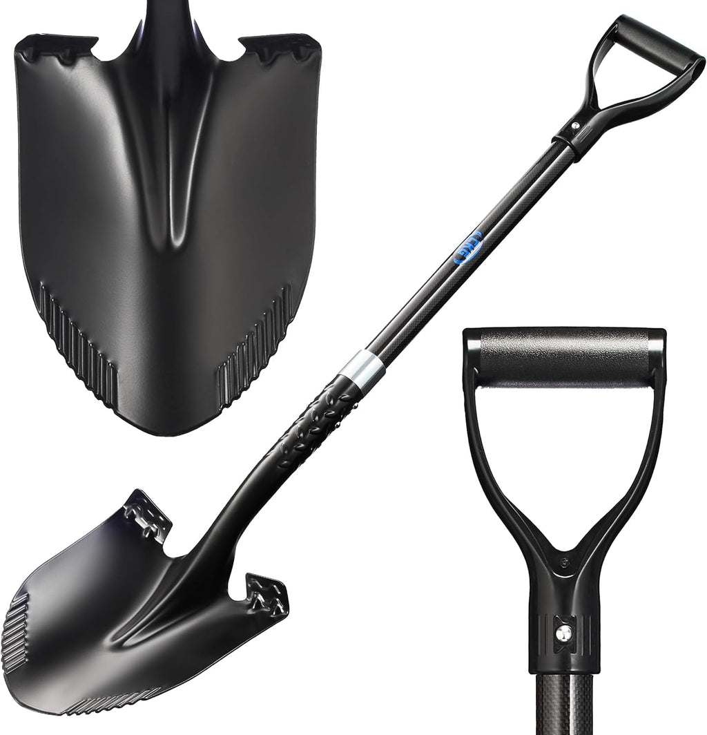 Carbon Garden Shovel for Digging 43 Inches, Cold Steel Heavy Duty Gardening Shovel with round Blade and Comfortable D Grip Spade Shovel for Gardening, Landscaping, Construction, round Blade