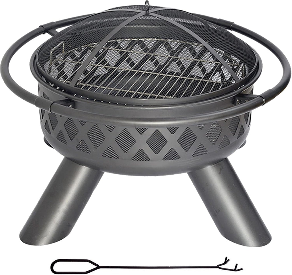Fire Pit Wood Burning: round 37.5 in Outdoor Fireplace with Grill Cooking Grate Screen Poker