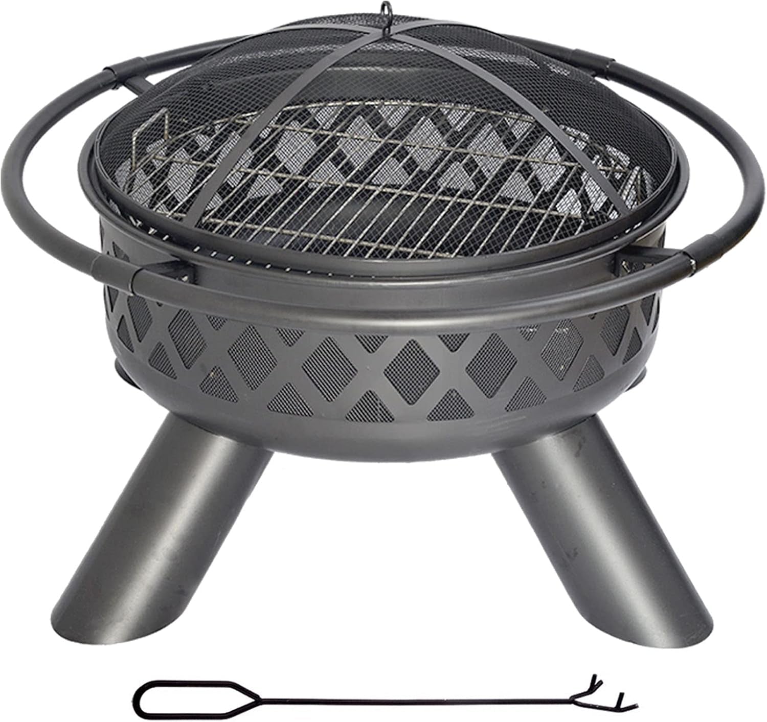 Fire Pit Wood Burning: round 37.5 in Outdoor Fireplace with Grill Cooking Grate Screen Poker