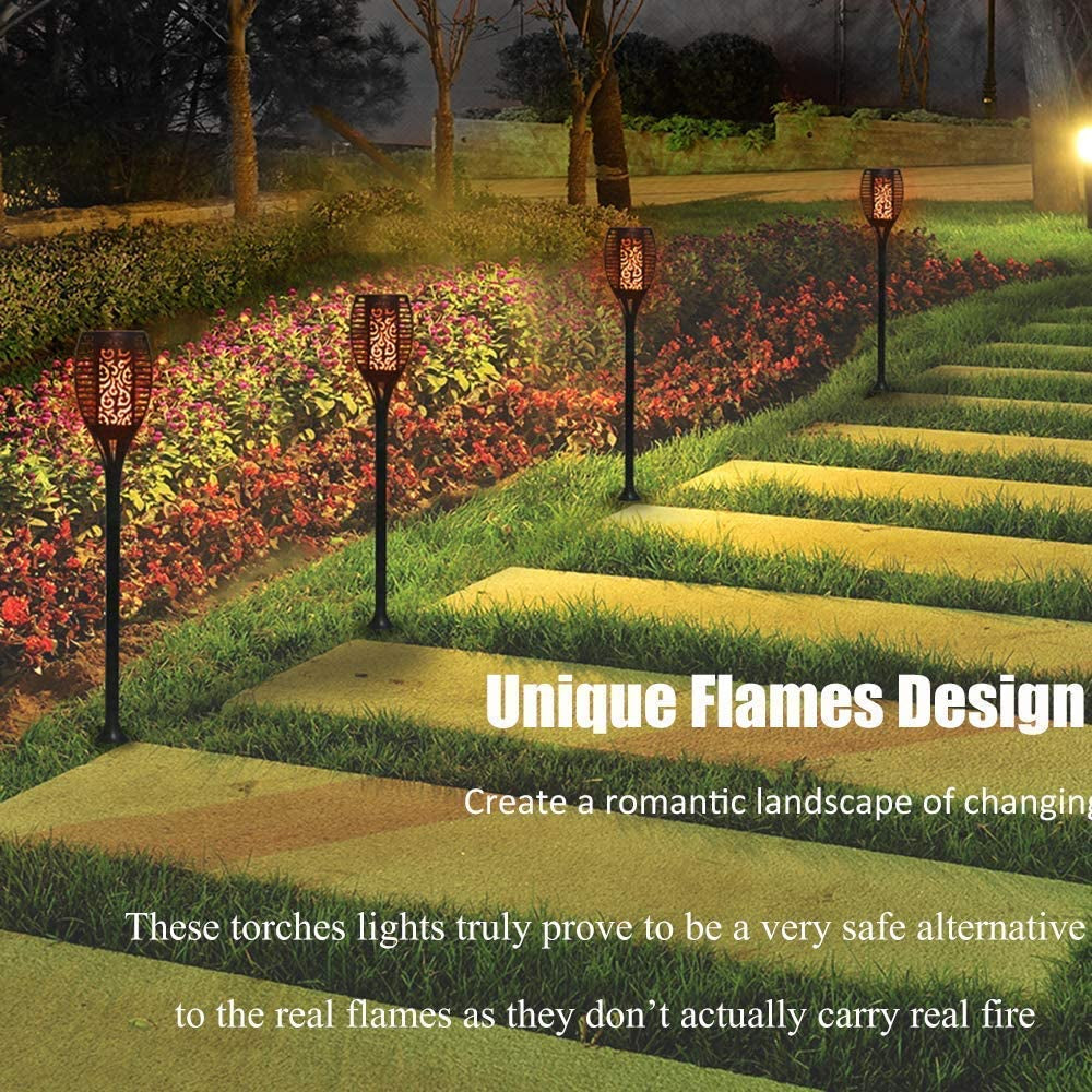 Solar Lights Outdoor 4 Pack, Premium 99 Leds Solar Torch Light with Flickering Flame Outdoor Decor- IP65 Waterproof Garden Lights for Halloween Decorations Yard Garden Porch
