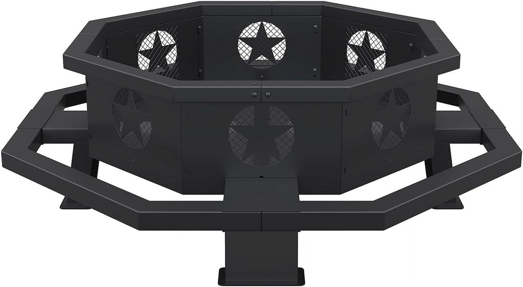 43 Inch Fire Pit, Outdoor Wood Burning Fire Pit Octagonal for Camping, Backyard, Patio, Black