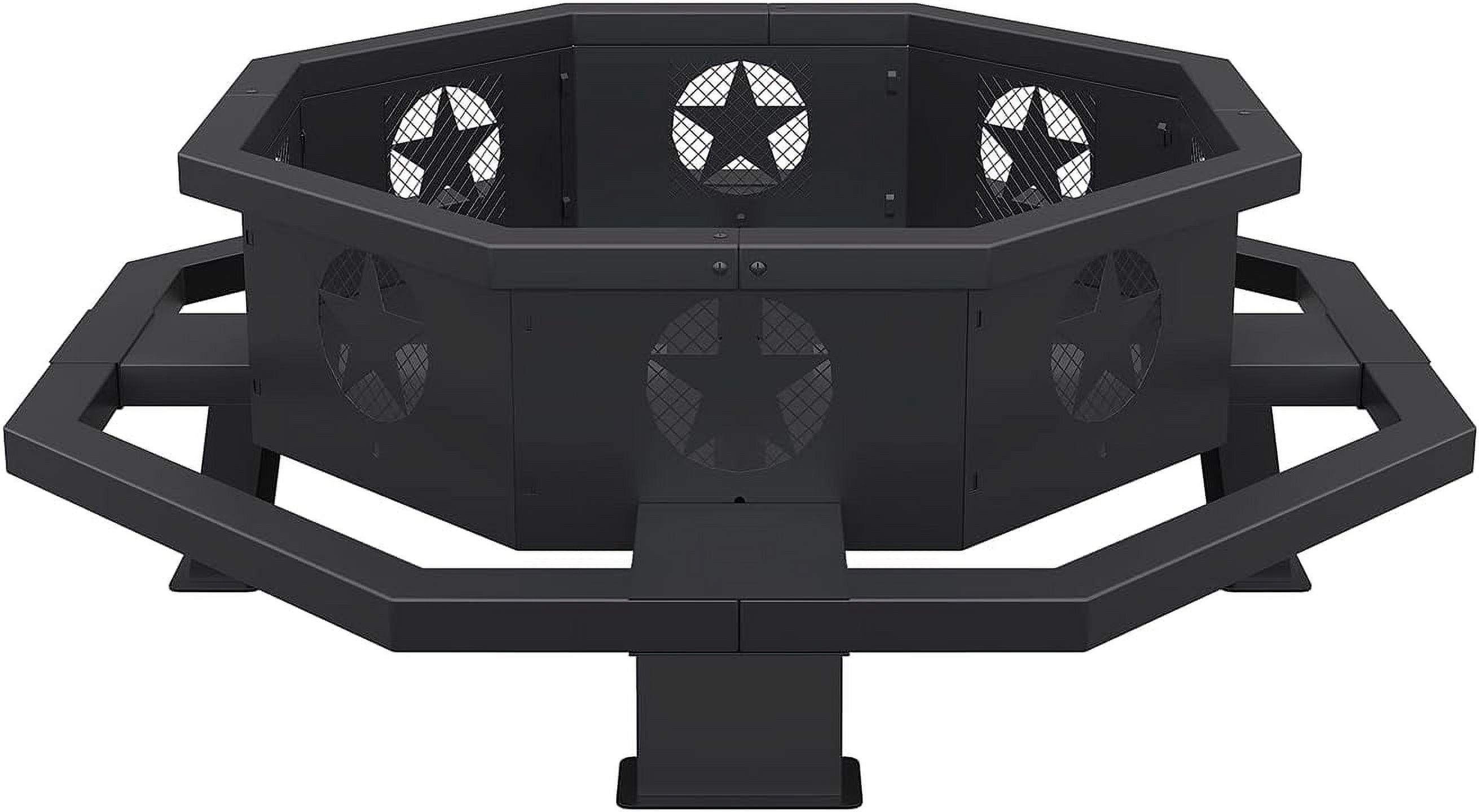 43 Inch Fire Pit, Outdoor Wood Burning Fire Pit Octagonal for Camping, Backyard, Patio, Black
