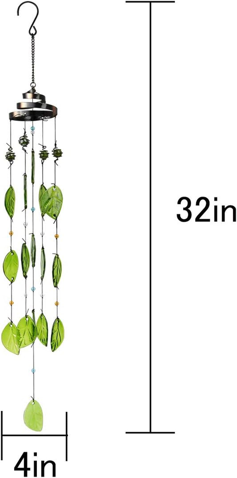 Wind Chimes, Glass Leaves Wind Chimes Outdoor Decor Handmade 32" Garden Chimes for Home, Patio, Backyard Decor Indoor and Outdoor Decor