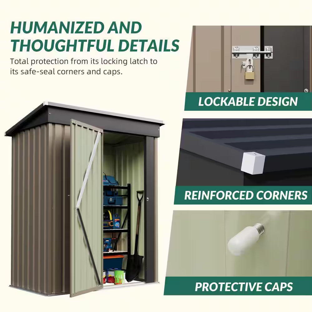 5 Ft. W X 3 Ft. D Outdoor Storage Metal Shed Lockable Metal Garden Shed for Backyard Outdoor (14.5 Sq. Ft.)