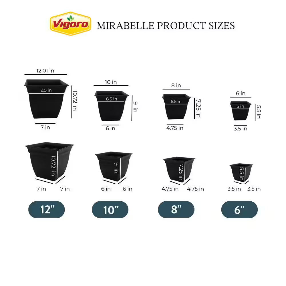 Mirabelle Small Black Plastic Square Planter with Drainage Hole and Attached Saucer (6 In. L X 6 In. W X 5.5 In. H)