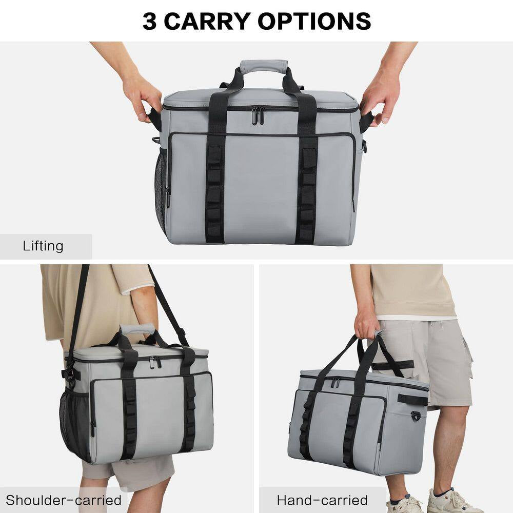33 Qt. Gray Soft Insulated Cooler Bag, Collapsible Large Travel Coolers Soft Sided Coolers Ice Chest, Leakproof