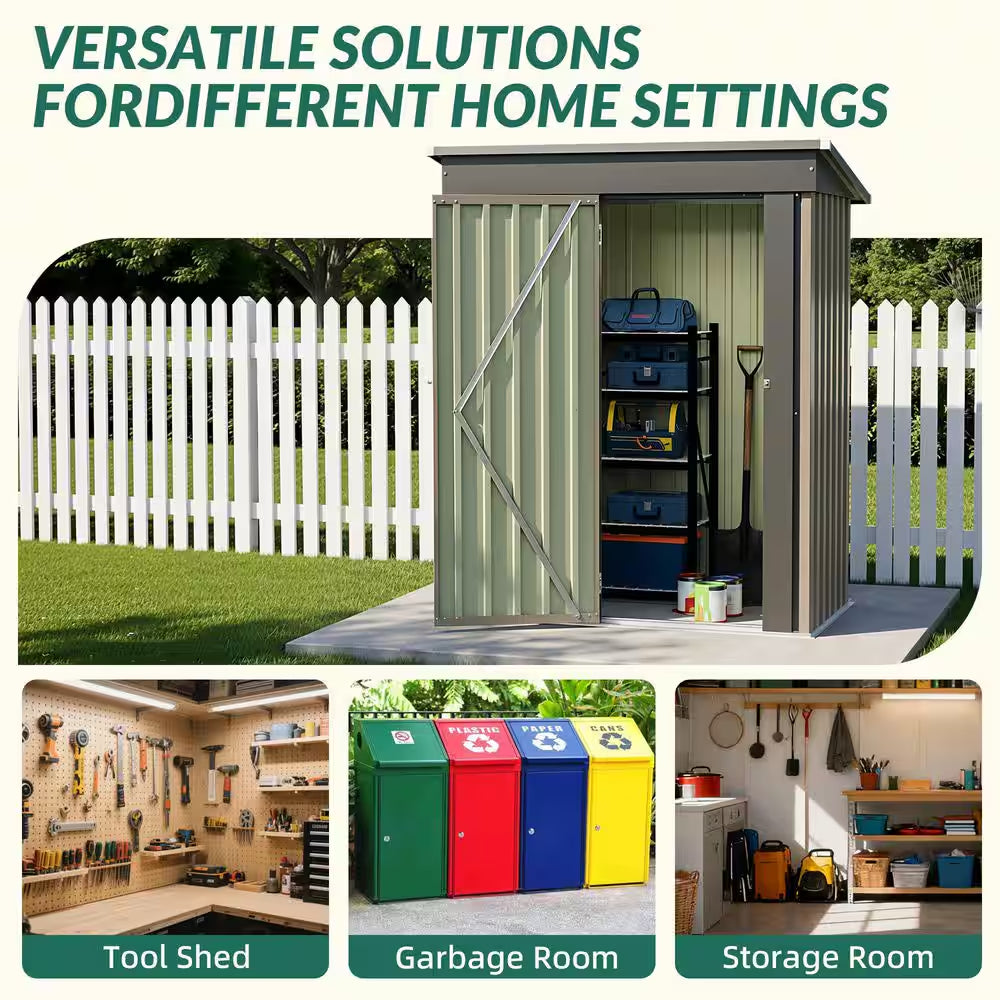 5 Ft. W X 3 Ft. D Outdoor Storage Metal Shed Lockable Metal Garden Shed for Backyard Outdoor (14.5 Sq. Ft.)