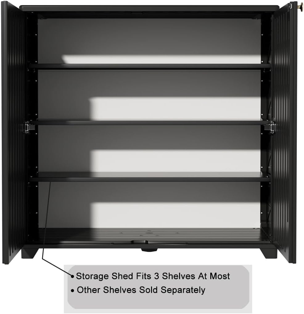 Outdoor Storage Cabinet Waterproof, 60 Gallon Resin Outdoor Storage Shed for Patio/Garden/Backyard, Outdoor Storage Box for Cushions,Garden Tools and Pool Supplies(Black with 1 Shelving)
