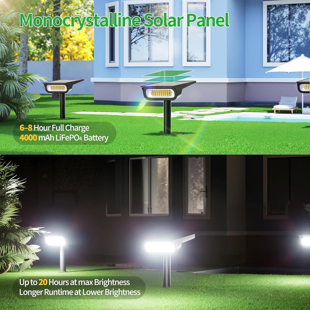 2PCS 4000Mah Solar Pathway Lights Waterproof Security Lights Outdoor Landscape Lights with Remote Control for Garden Walkway Tree