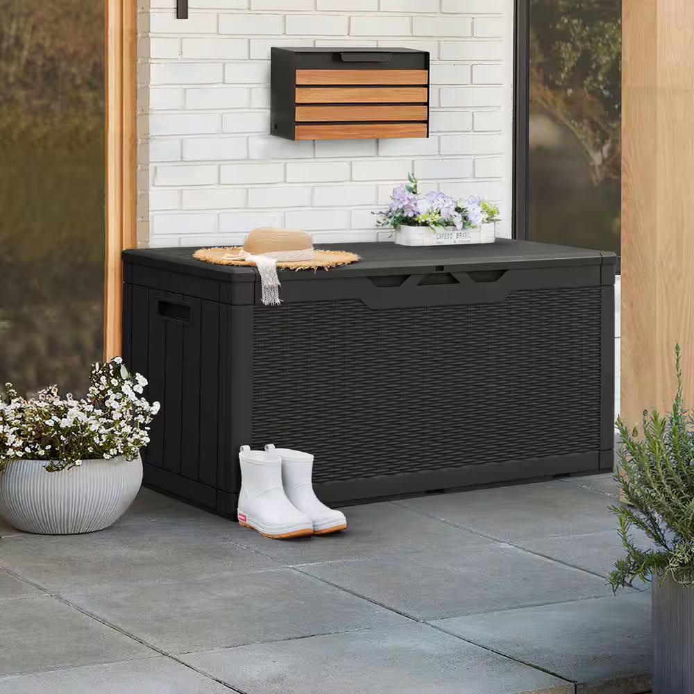 102 Gal. Fusion Style Deck Box Black Outdoor Resin Storage Box