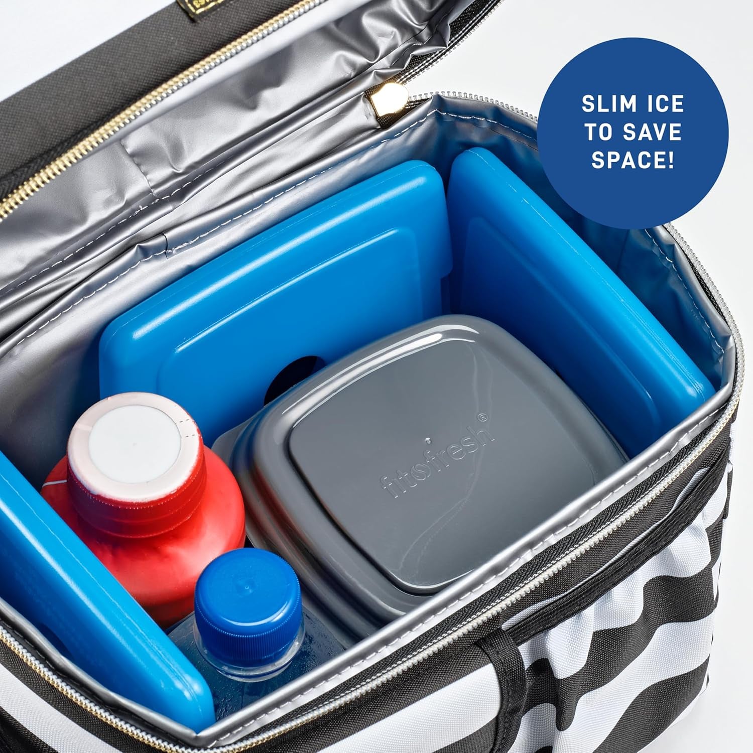 Cool Coolers by Fit + Fresh, 4 Pack Slim Ice Packs, Space Saving Reusable Ice Packs for Lunch Boxes or Coolers