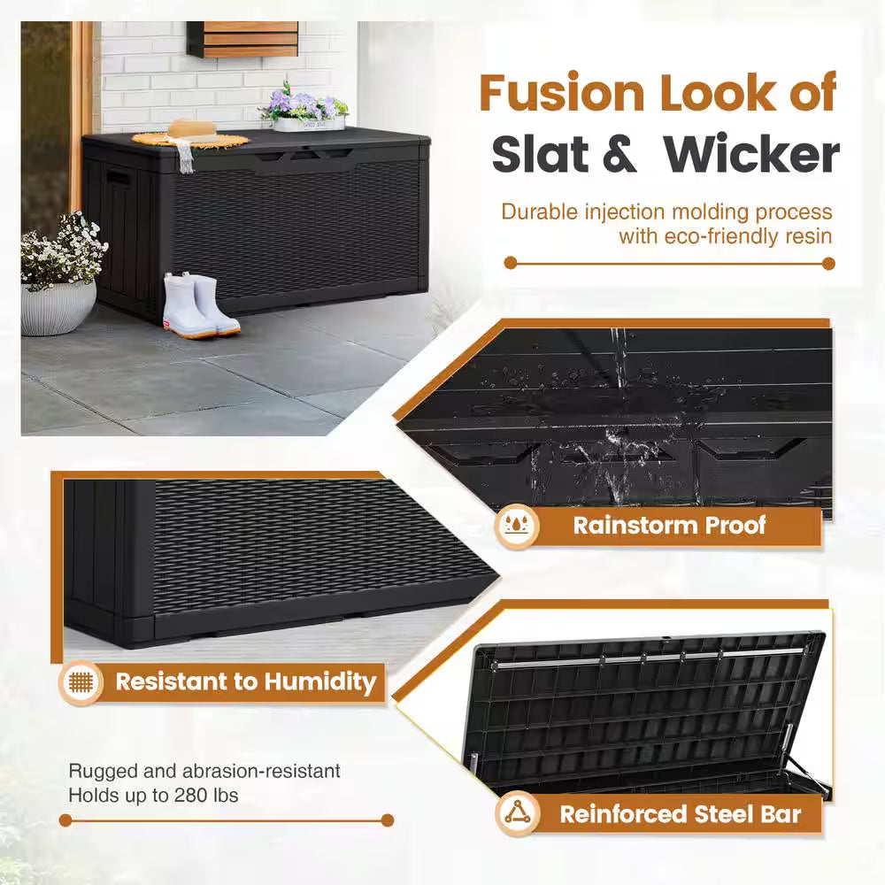 102 Gal. Fusion Style Deck Box Black Outdoor Resin Storage Box