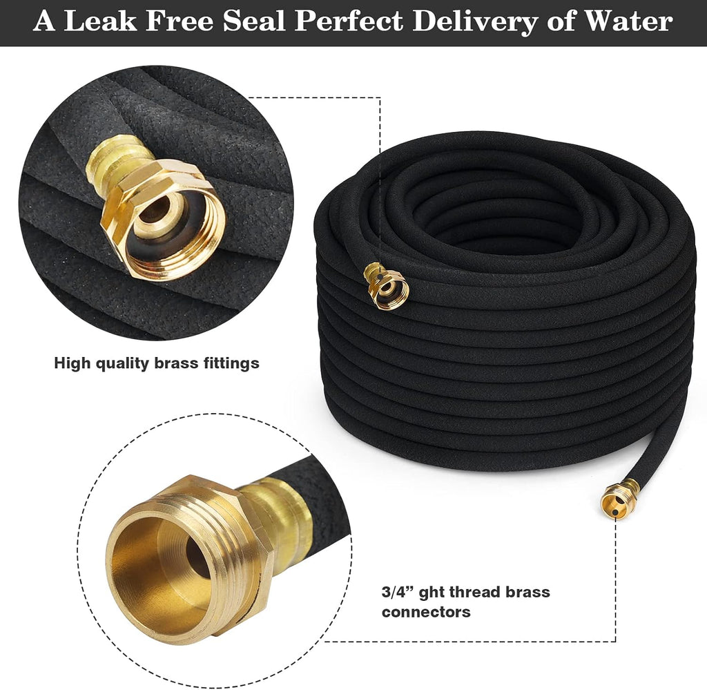 Heavy Duty Soaker Hose 100FT 1/2 Inch Rubber Garden Drip Irrigation Hose with Solid Brass Connector Water Saving Linkable Soaker Hose for Garden Bed Flower Vegetable Lawn