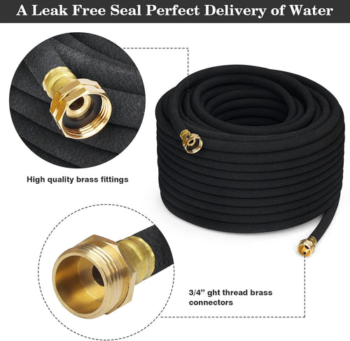 Heavy Duty Soaker Hose 100FT 1/2 Inch Rubber Garden Drip Irrigation Hose with Solid Brass Connector Water Saving Linkable Soaker Hose for Garden Bed Flower Vegetable Lawn