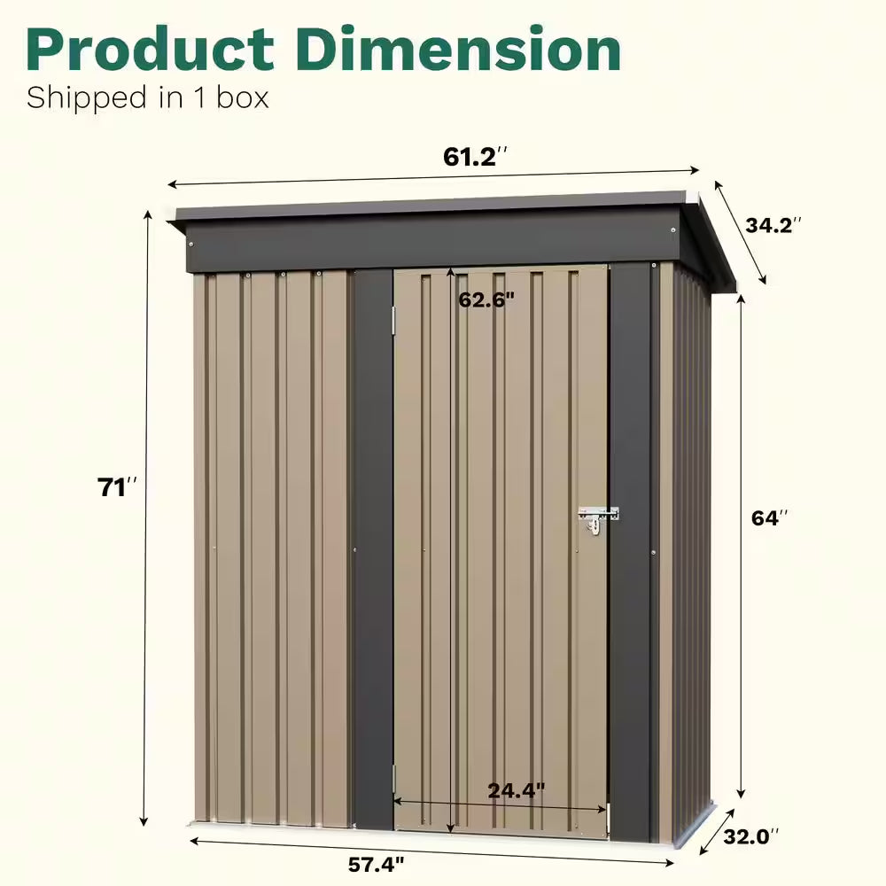5 Ft. W X 3 Ft. D Outdoor Storage Metal Shed Lockable Metal Garden Shed for Backyard Outdoor (14.5 Sq. Ft.)