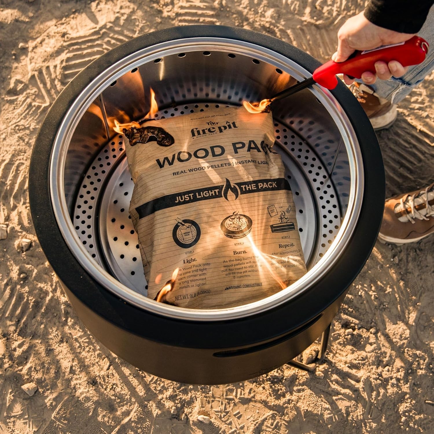Wood Pellet Pack – 4-Pack Wood Pellets for Smokeless Fire Pits, Easy-To-Use Fire Pit Fuel for Outdoor Heating & Camping, 30+ Minute Full Flame Fire, Made in the USA