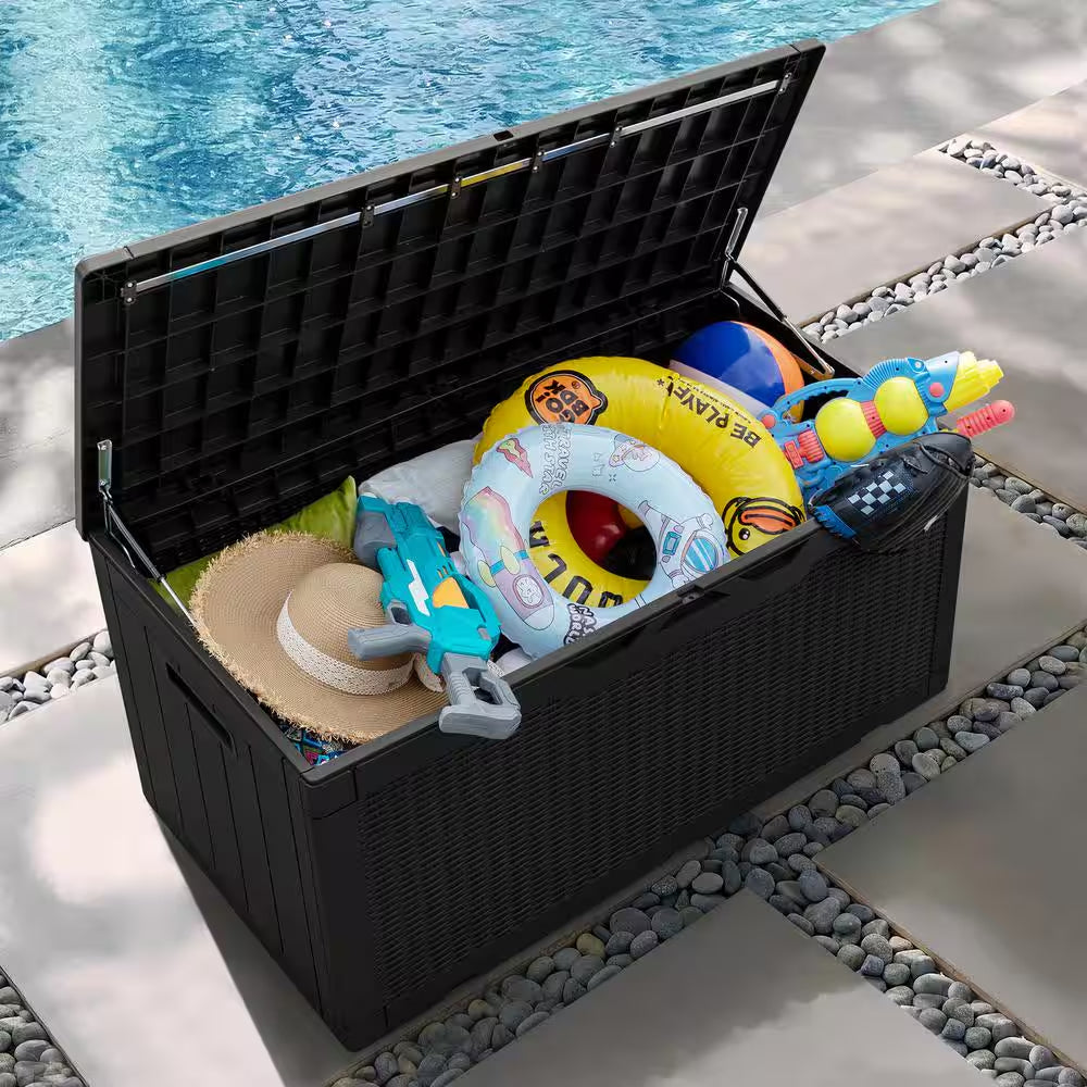 102 Gal. Fusion Style Deck Box Black Outdoor Resin Storage Box