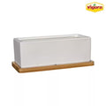 Nipp Medium White Ceramic Rectangle Planter with Attached Tray (9 In. L X 8.5 In. W X 3.4 In. H)