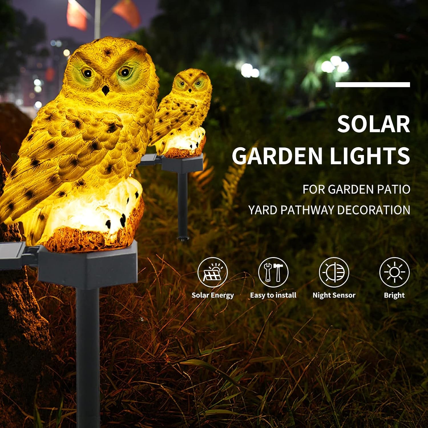 Solar Garden Stake Lights - 2 Pack Owl Solar Lights Outdoor Garden,Ip67 Waterproof Warm White LED Solar Stake Lights for Garden, Patio, Yard, Lawn, Walkway Decoration(White)