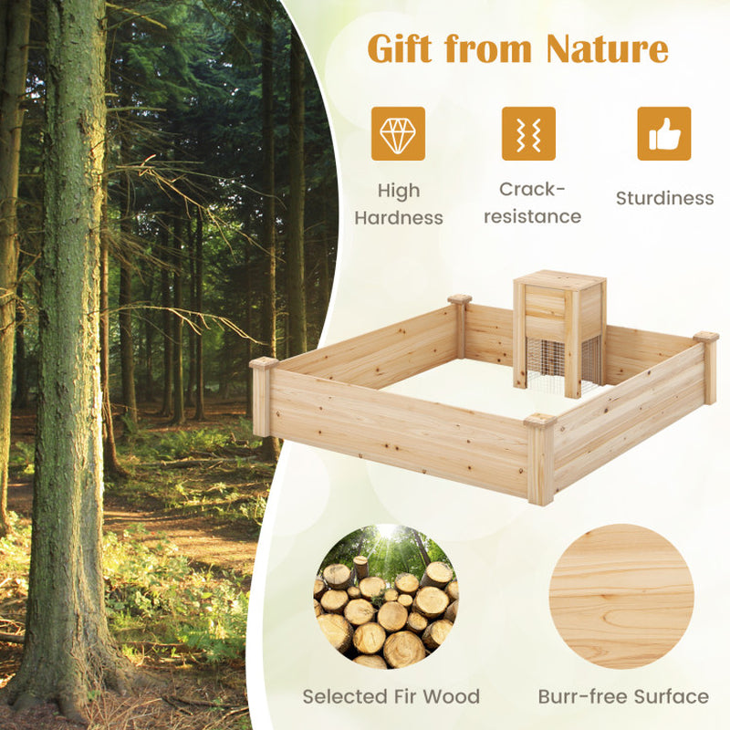 49 X 49 X 10 Inch Raised Garden Bed with Compost Bin and Open-Ended Bottom