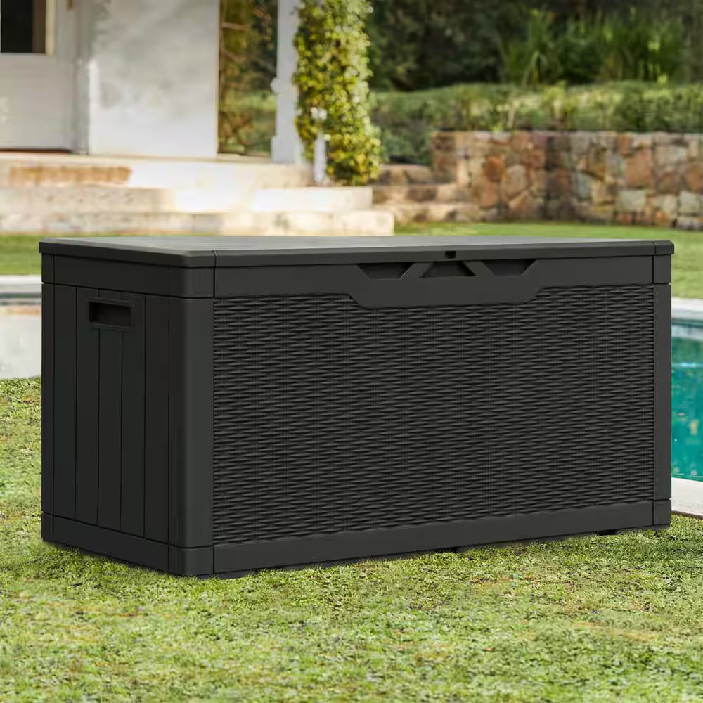 102 Gal. Fusion Style Deck Box Black Outdoor Resin Storage Box