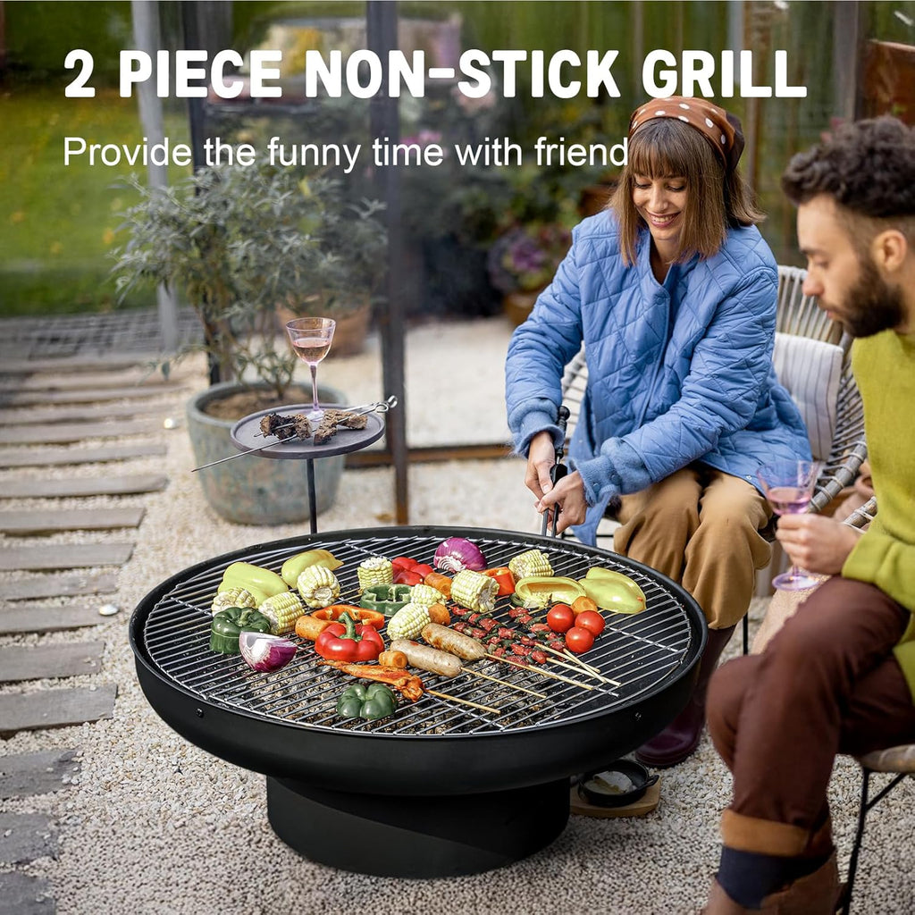 32In Fire Pit Table with Lid,Heavy Duty and Deep Fire Bowl,Outdoor Wood Burning BBQ Grill Firepit Bowl with Cover Lid, Fire Pit for outside Table for Backyard Bonfire Patio Picnic
