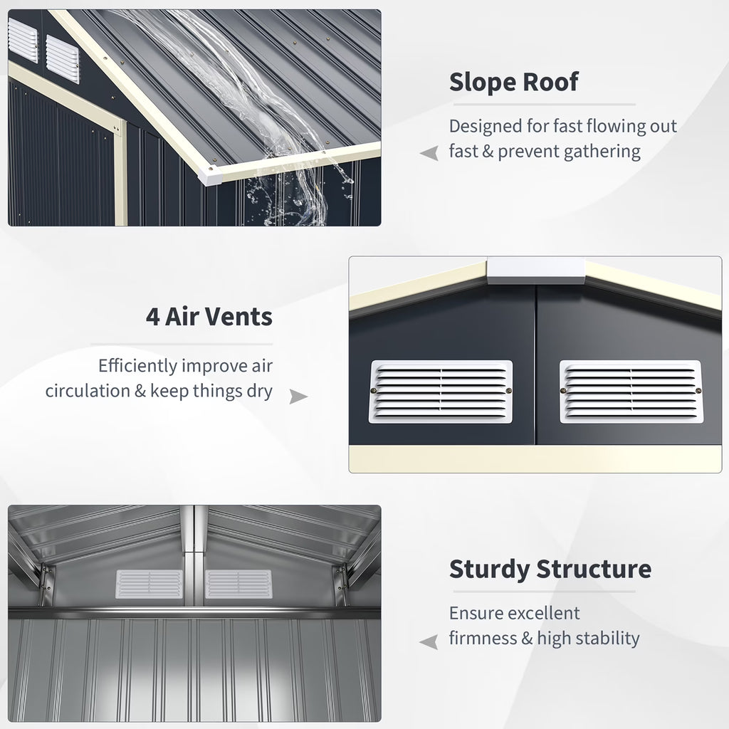 Metal Storage Shed for Garden and Tools W/Sliding Double Lockable Doors