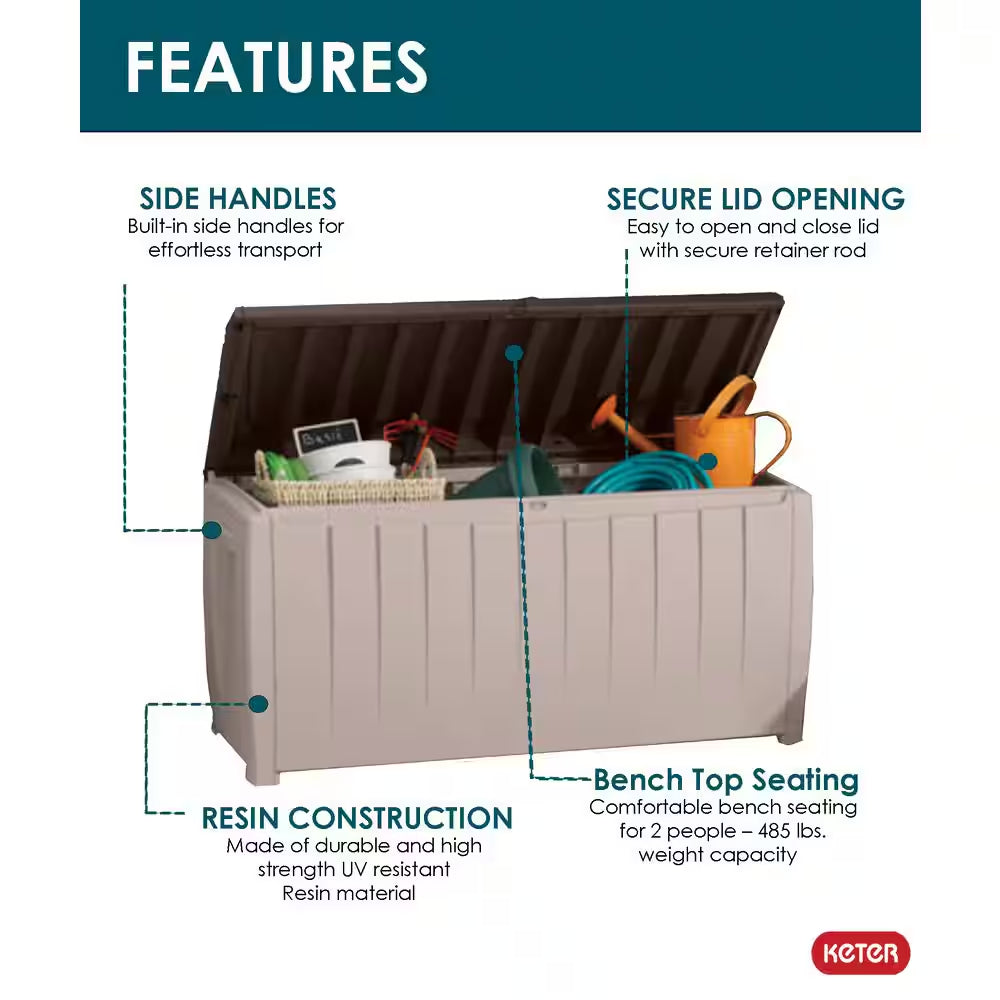 Novel 90 Gal. Durable Weatherproof Resin Brown Deck Box Organization and Storage for Outdoor Patio and Lawn