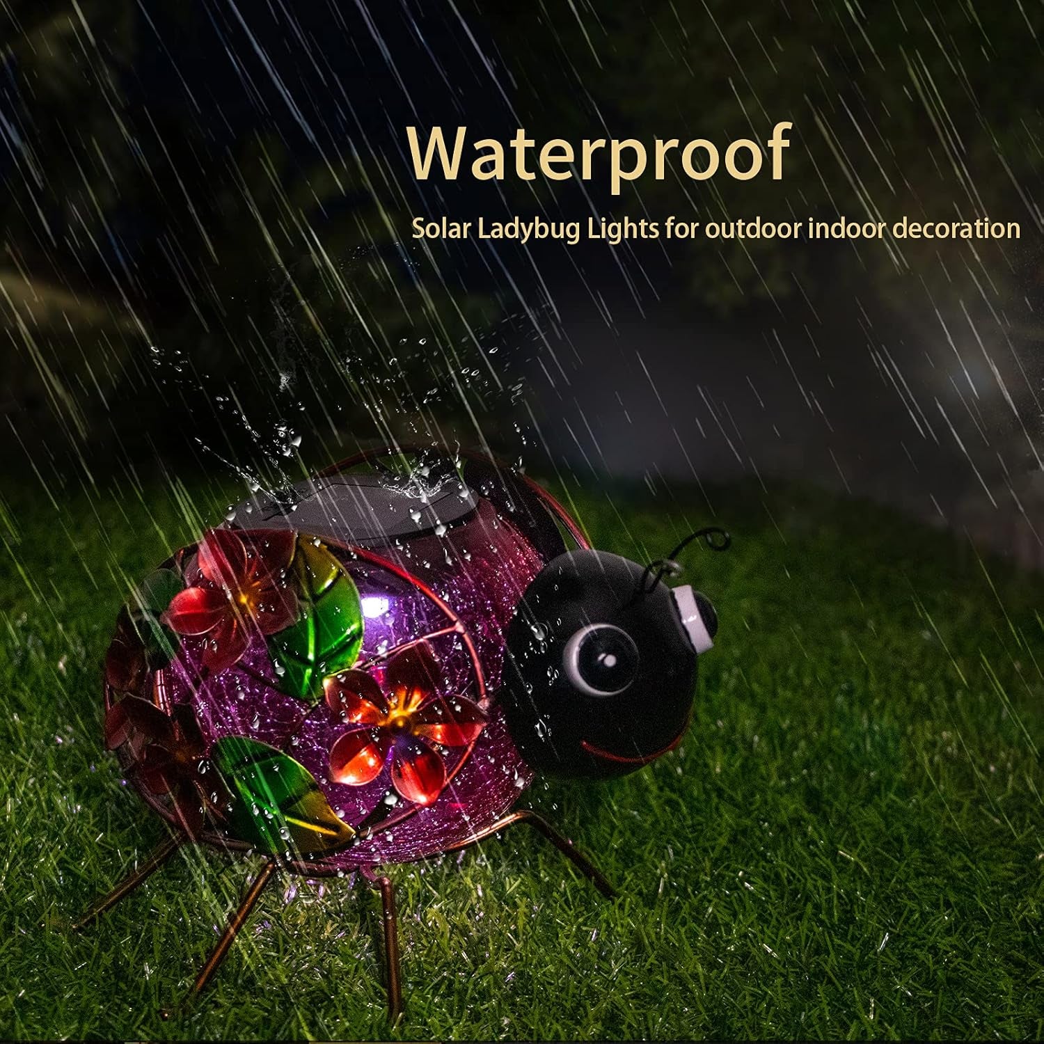 Solar Lantern, Waterproof LED Solar Lights Outdoor Ladybug Decorative Tabletop Lanterns for Patio Garden Table Decor