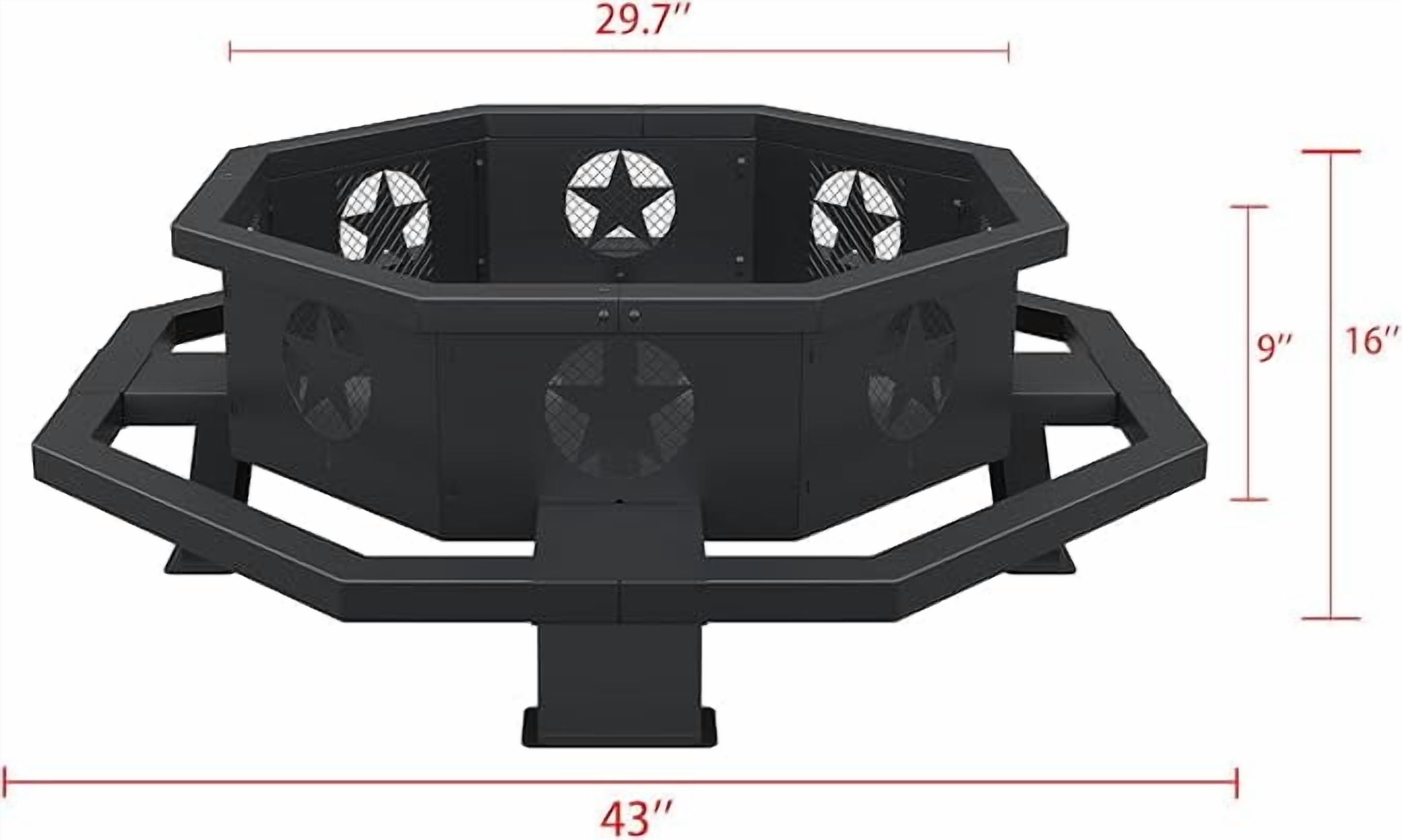 43 Inch Fire Pit, Outdoor Wood Burning Fire Pit Octagonal for Camping, Backyard, Patio, Black