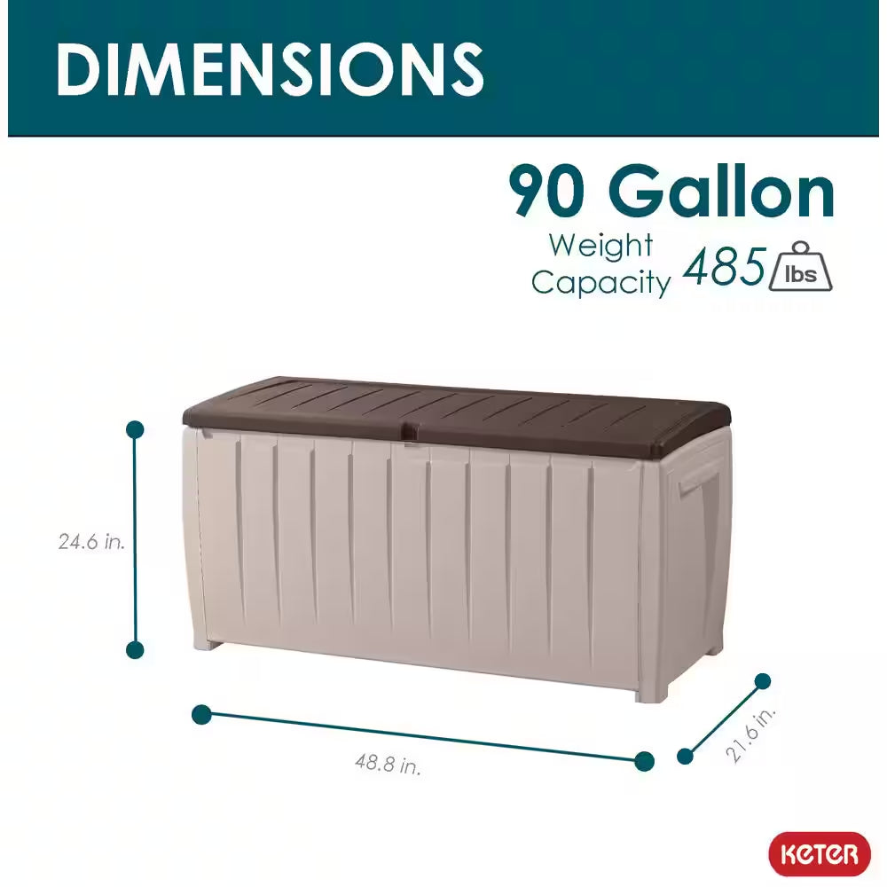 Novel 90 Gal. Durable Weatherproof Resin Brown Deck Box Organization and Storage for Outdoor Patio and Lawn
