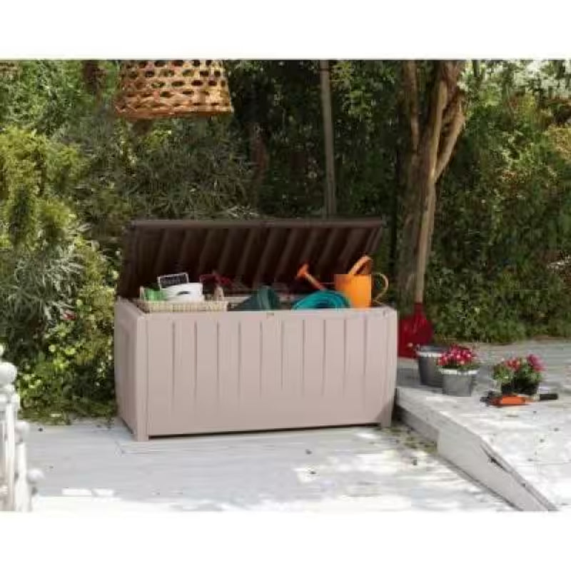 Novel 90 Gal. Durable Weatherproof Resin Brown Deck Box Organization and Storage for Outdoor Patio and Lawn