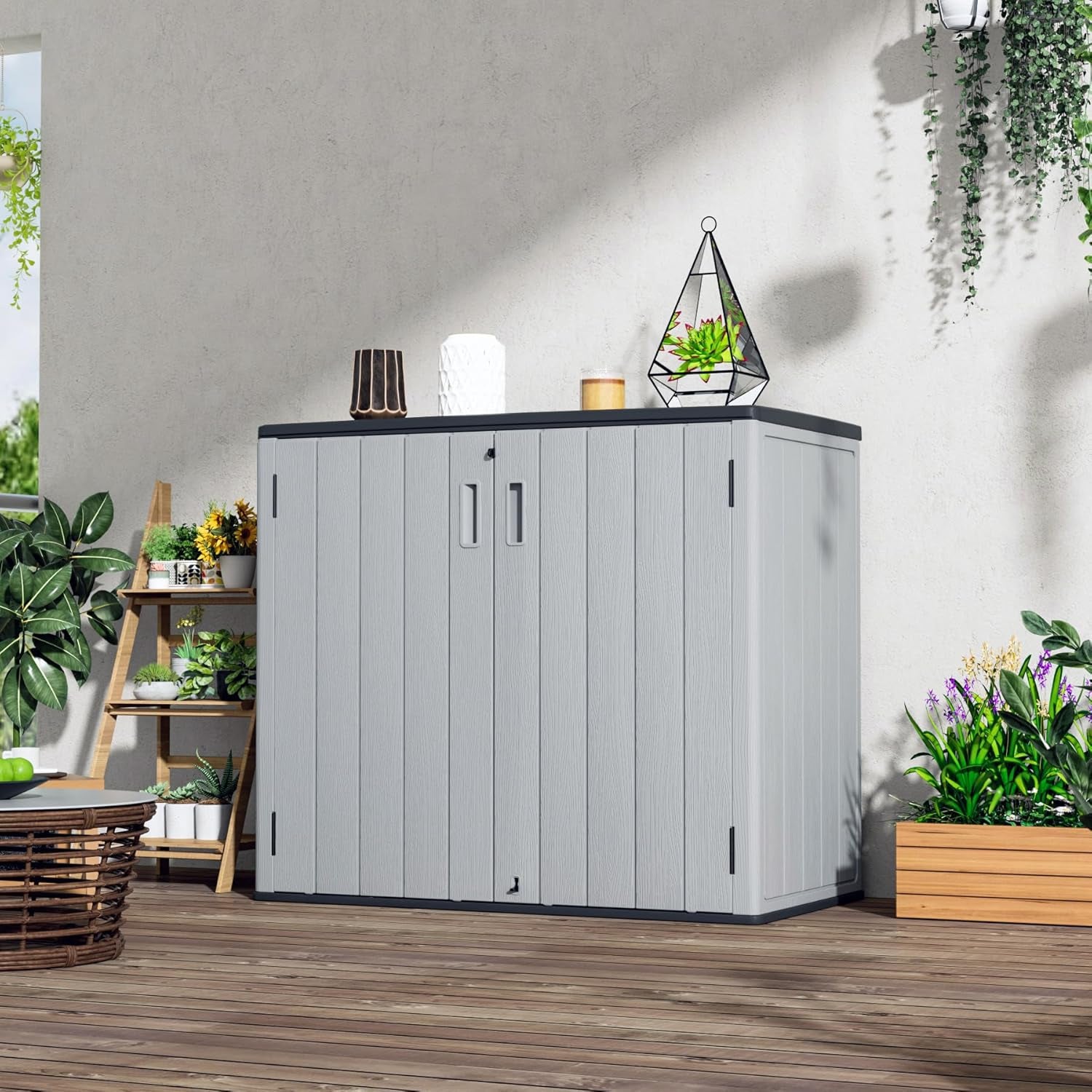 Large Outdoor Storage Box,Resin Sheds&Outdoor Storage Waterproof/Lockable,Outdoor Storage Cabinets for Balcony,Garage,Backyard (37Cu.Ft-Pale Grey)