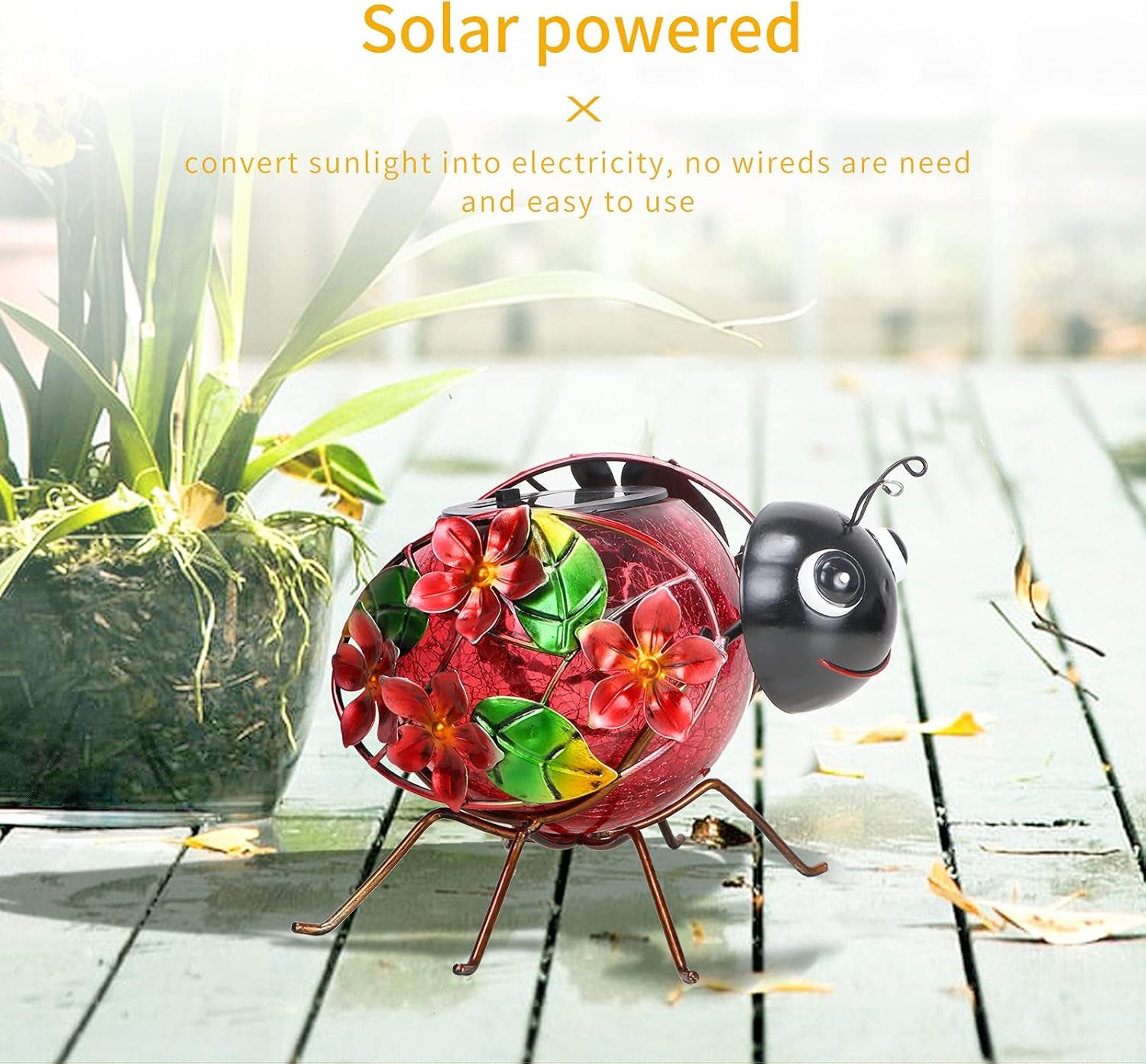 Solar Lantern, Waterproof LED Solar Lights Outdoor Ladybug Decorative Tabletop Lanterns for Patio Garden Table Decor