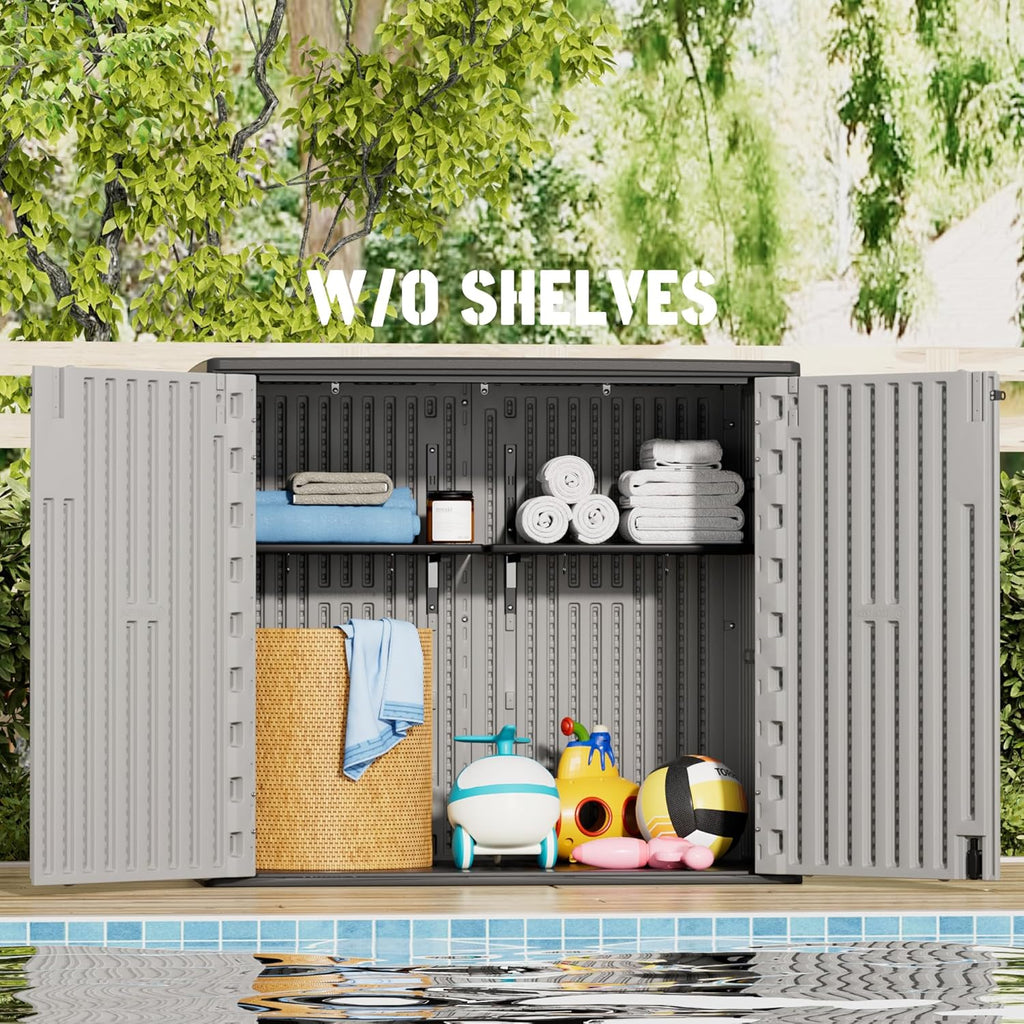 Large Outdoor Storage Box,Resin Sheds&Outdoor Storage Waterproof/Lockable,Outdoor Storage Cabinets for Balcony,Garage,Backyard (37Cu.Ft-Pale Grey)