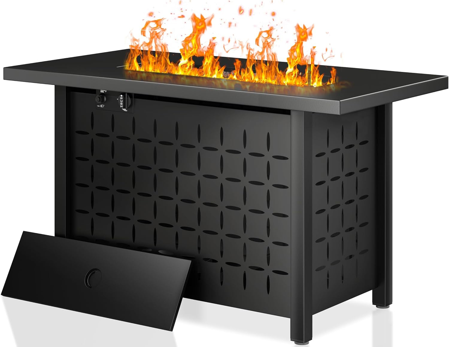 43 Inch Propane Fire Pit Table,50,000 BTU Rectangular Gas Firepits,Csa-Certified Steel 2-In-1 Multi-Use Propane Gas Fire Pit Table with Lid and Lava Rock,For Garden,Yard,Camping,Black
