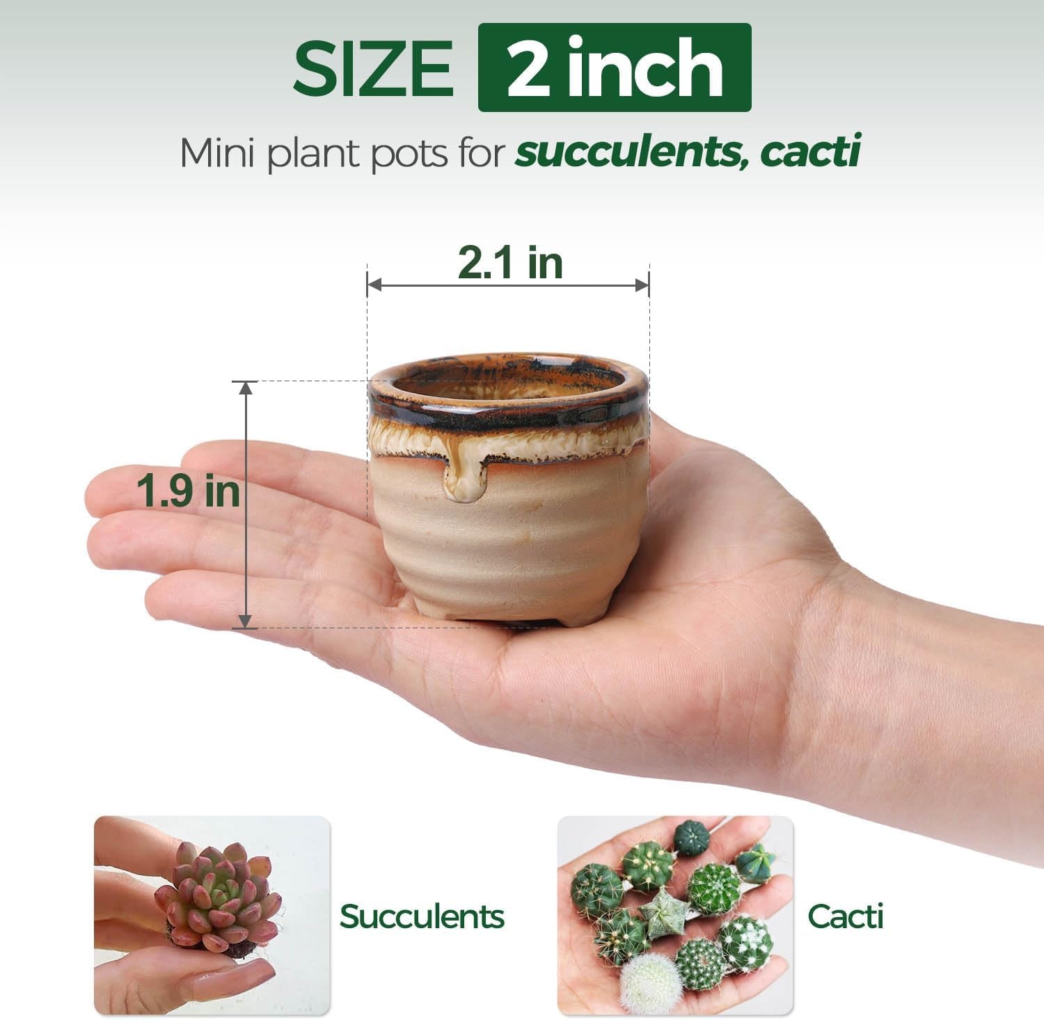 Mini Ceramic Succulent Pots Set of 6, round Tiny Planters with Drainage Holes and Grid Pads, Small Cactus Flower Pots for Windowsill Desk Decor, Gift for Plant Lovers