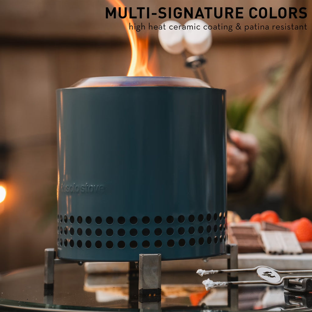 Mesa XL Tabletop Fire Pit with Stand | Low Smoke Outdoor Mini Fire for Urban & Suburbs | Fueled by Pellets or Wood, Stainless Steel, with Travel Bag, H: 8.6" X D: 7", 2.3 Lbs, Silver