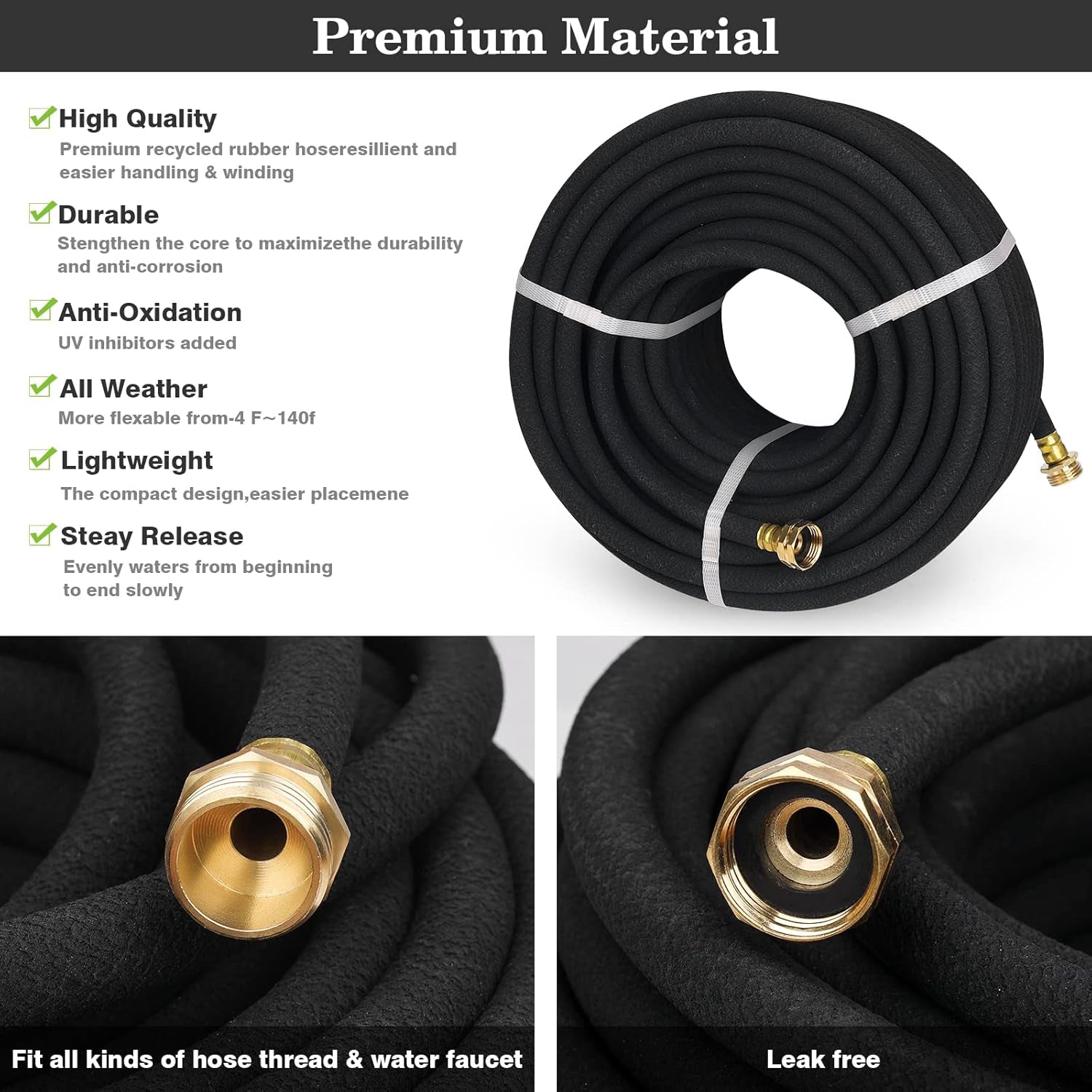 Heavy Duty Soaker Hose 25FT 1/2 Inch Rubber Garden Drip Irrigation Hose with Solid Brass Connector Water Saving Linkable Soaker Hose for Garden Bed Flower Vegetable Lawn