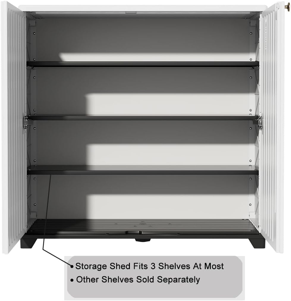 Outdoor Storage Cabinet Waterproof, 60 Gallon Resin Outdoor Storage Shed for Patio/Garden/Backyard, Outdoor Storage Box for Cushions,Garden Tools and Pool Supplies(White W/O Shelving)