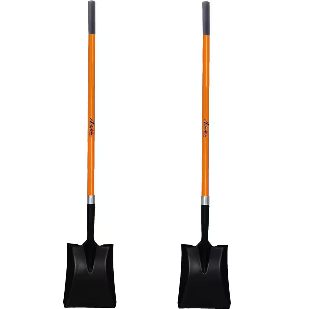 47 In. L Fiberglass Long Handle Transfer Square Shovel, with Heavy-Duty Metal Blade Shovel (2-Pack)