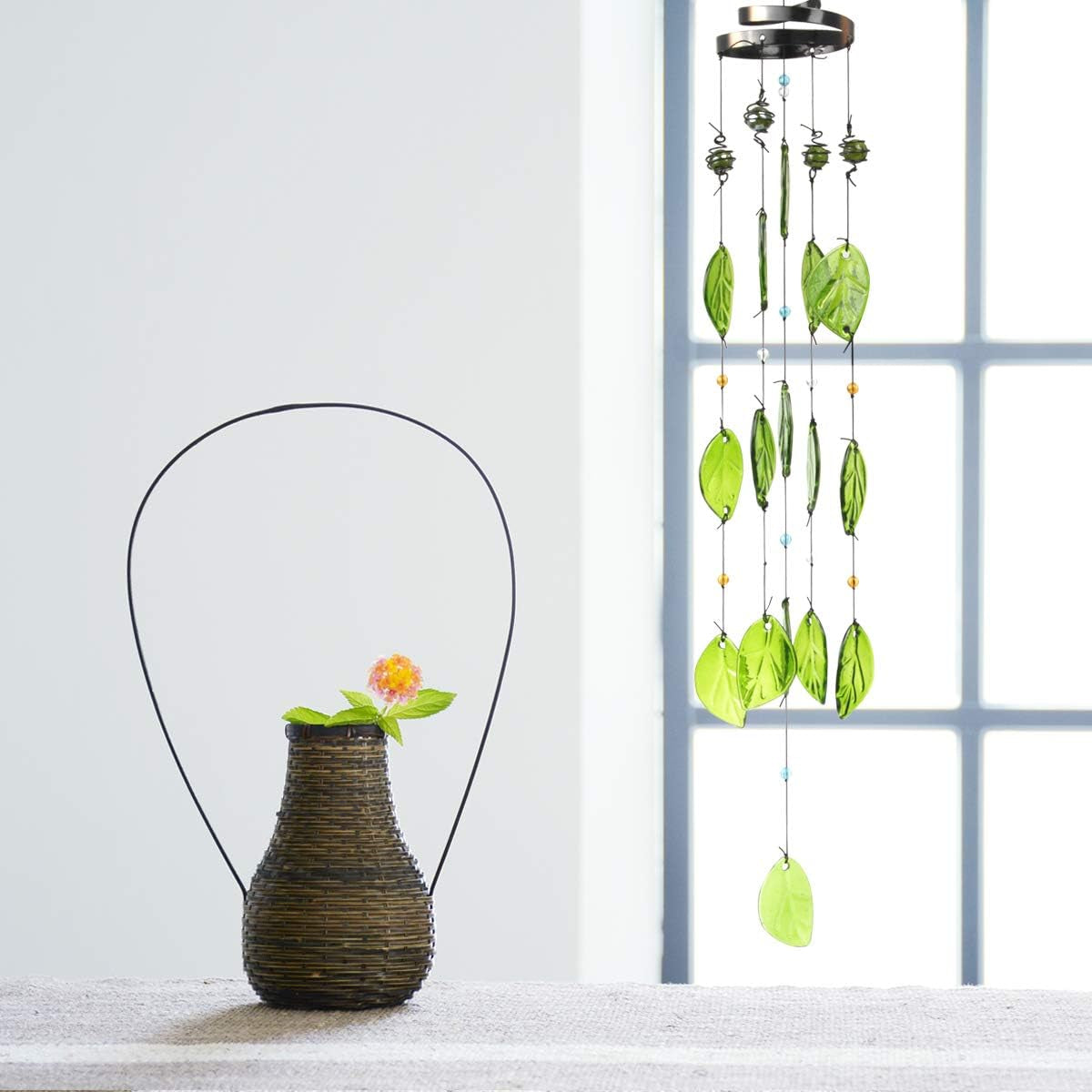 Wind Chimes, Glass Leaves Wind Chimes Outdoor Decor Handmade 32" Garden Chimes for Home, Patio, Backyard Decor Indoor and Outdoor Decor