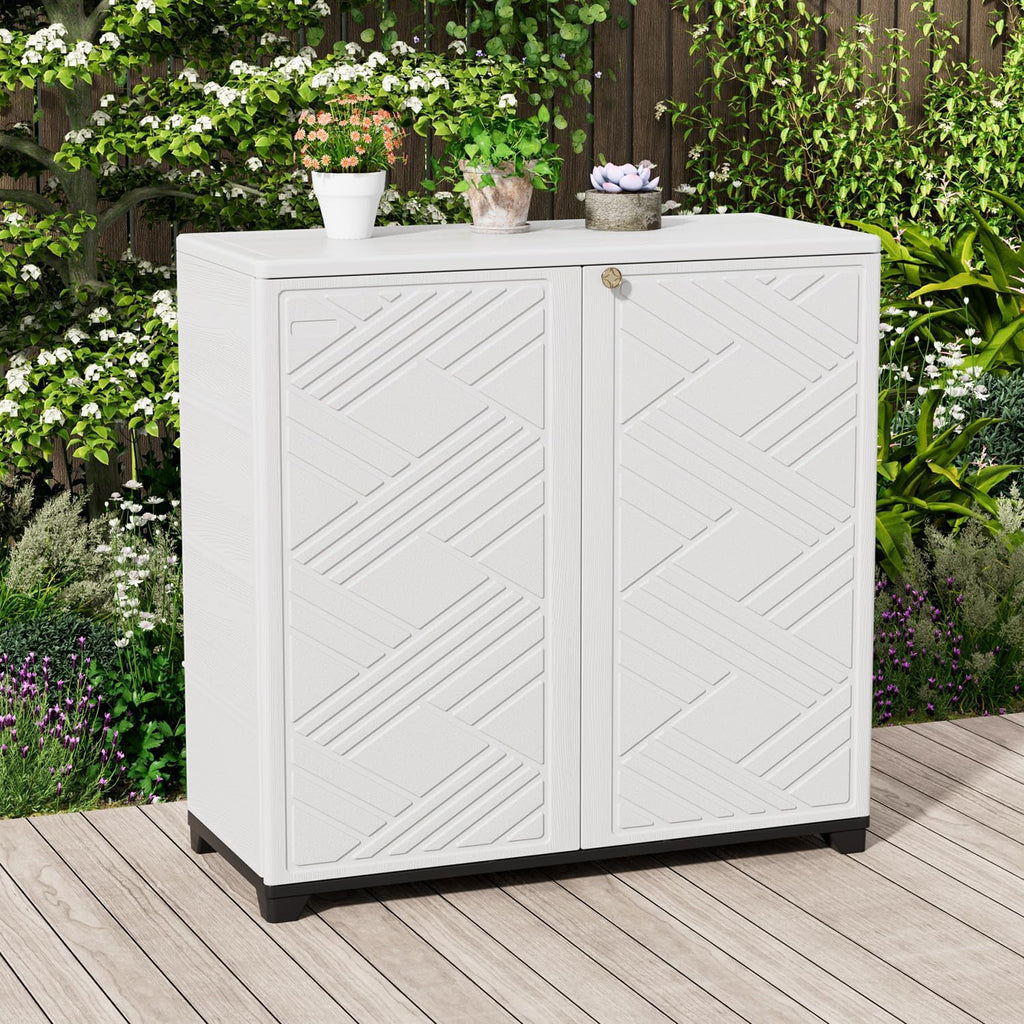 Outdoor Storage Cabinet Waterproof, 60 Gallon Resin Outdoor Storage Shed for Patio/Garden/Backyard, Outdoor Storage Box for Cushions,Garden Tools and Pool Supplies(White W/O Shelving)