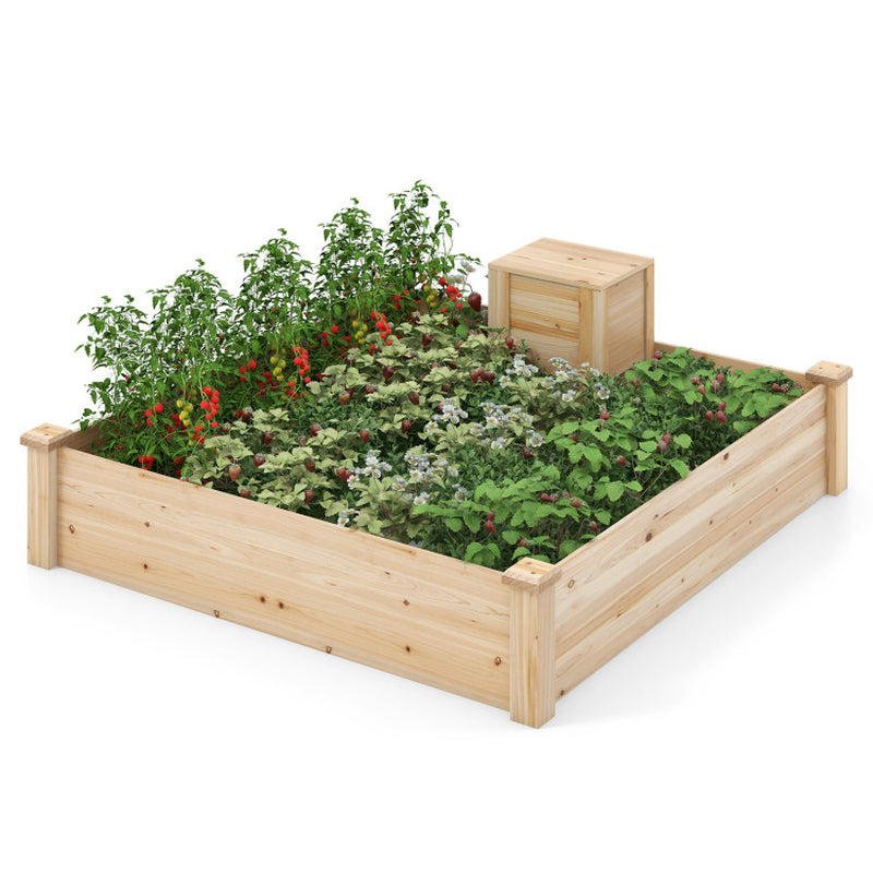 49 X 49 X 10 Inch Raised Garden Bed with Compost Bin and Open-Ended Bottom