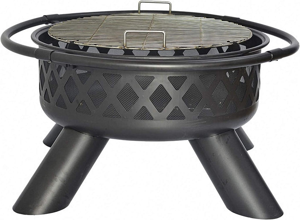 Fire Pit Wood Burning: round 37.5 in Outdoor Fireplace with Grill Cooking Grate Screen Poker