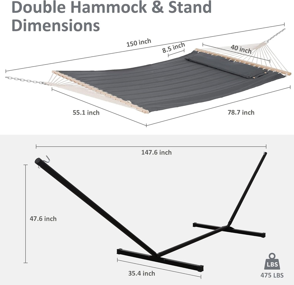 2 Person Hammock with Stand, Heavy Duty Portable Hammocks, 475 Lbs Capacity, Dark Grey