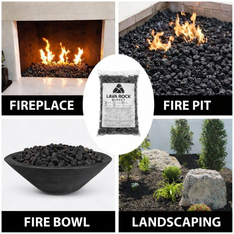Medium Black Lava Rock 10Lb Bag, 1/2" - 1" | Use in Fireplace, Fire Pit, Fire Features | Outdoor & Indoor Lava Rock for Natural Gas or Propane Fires | Decorative Landscaping