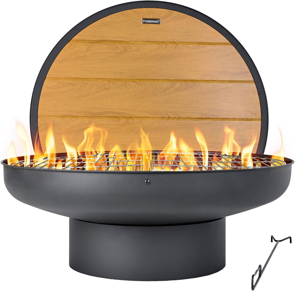 32In Fire Pit Table with Lid,Heavy Duty and Deep Fire Bowl,Outdoor Wood Burning BBQ Grill Firepit Bowl with Cover Lid, Fire Pit for outside Table for Backyard Bonfire Patio Picnic